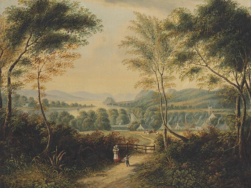 1815-Cornelius Krieghoff - Vista del fiume Clyde verso Dumbarton Rock (1846)